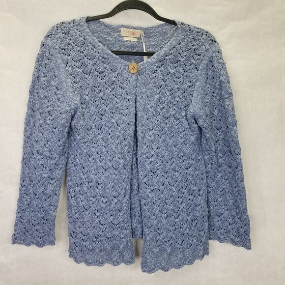 BLARNEY Woolen Mill Open Front Cardigan Women M Cotton Linen Denim Blue Knit NEW - Picture 7 of 14